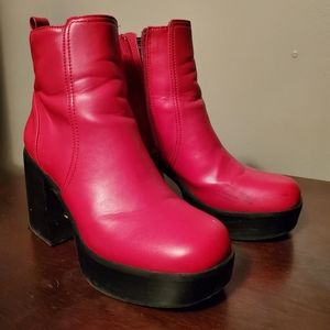Red platform boots